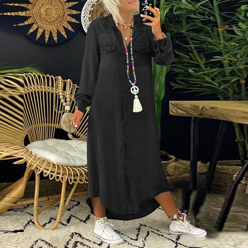 Ines - Långärmad Maxiklänning i Denim