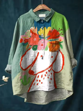 Celinda - Blus med blommönster och hundmotiv