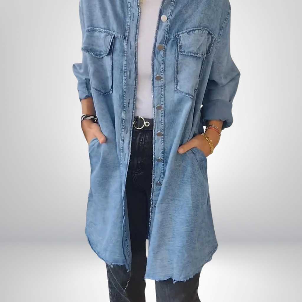 Liv - Långärmad denimjacka med klassisk krage