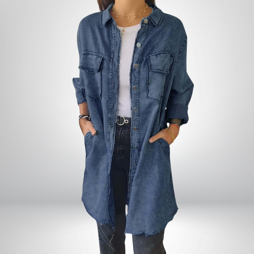 Liv - Långärmad denimjacka med klassisk krage