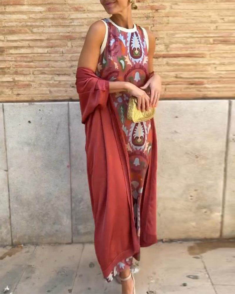 Olivia - Elegant set med klänning och flödande kofta