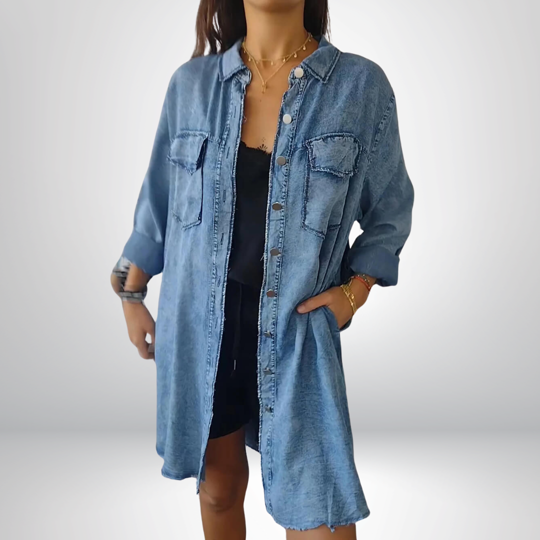 Liv - Långärmad denimjacka med klassisk krage