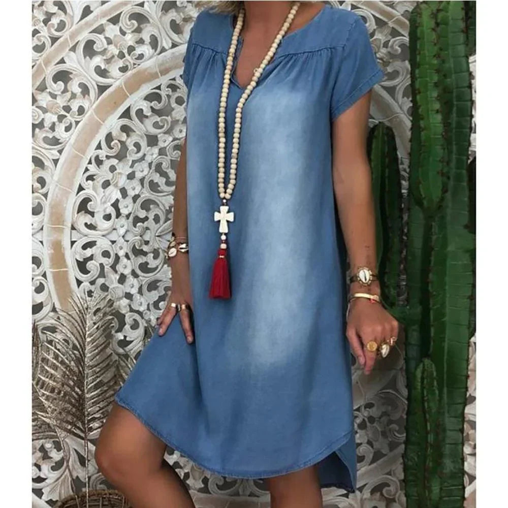 Tyra - Avslappnad Denim Sommarklänning
