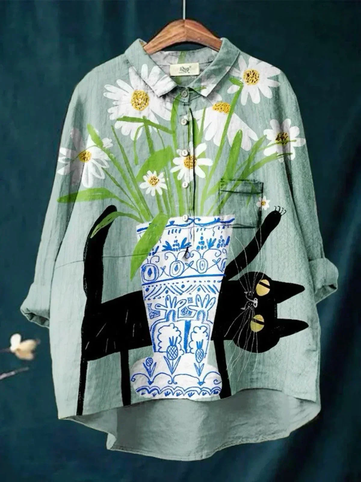 Cille - Blus med katt- och blommönster