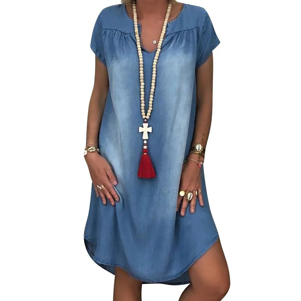 Tyra - Avslappnad Denim Sommarklänning