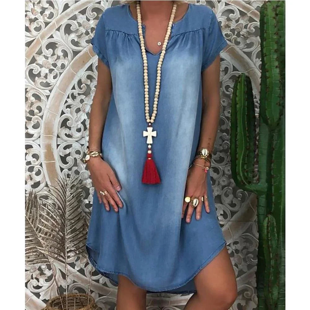 Tyra - Avslappnad Denim Sommarklänning