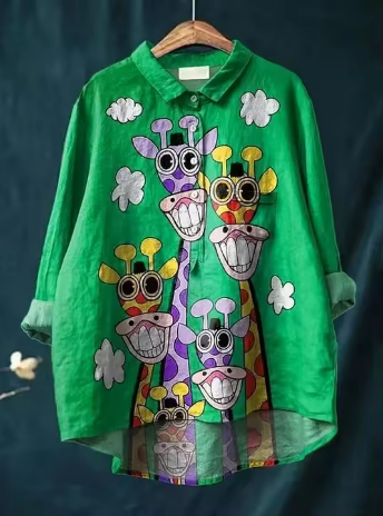 Teresa - Färgglad blus med giraffprint