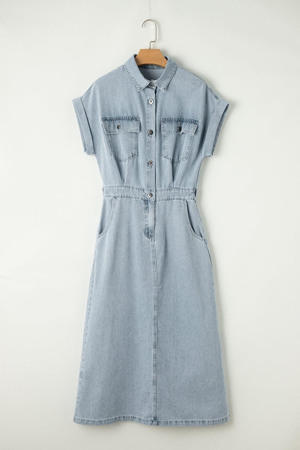 Isabelle - Denimklänning med eleganta, korta fladdermusärmar